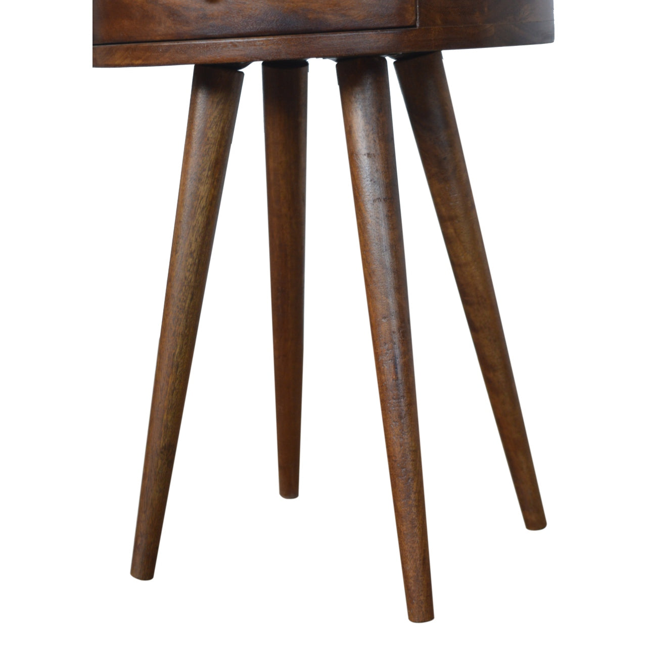 Dark wood midcentury modern side table with tapered legs