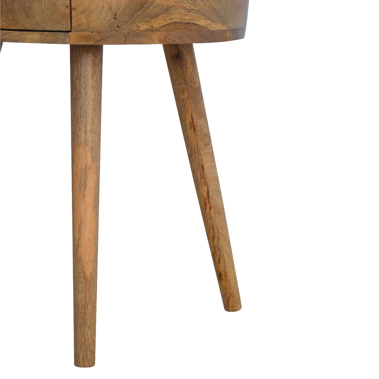 Solid wood accent table with tapered legs and natural grain detail