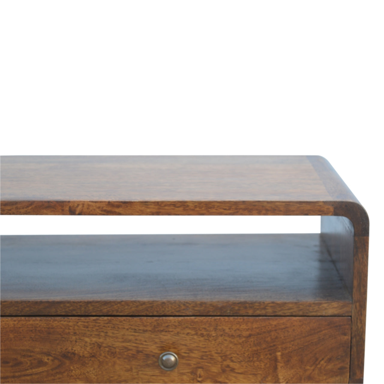 Wooden bedside table with one drawer and open shelf natural finish
