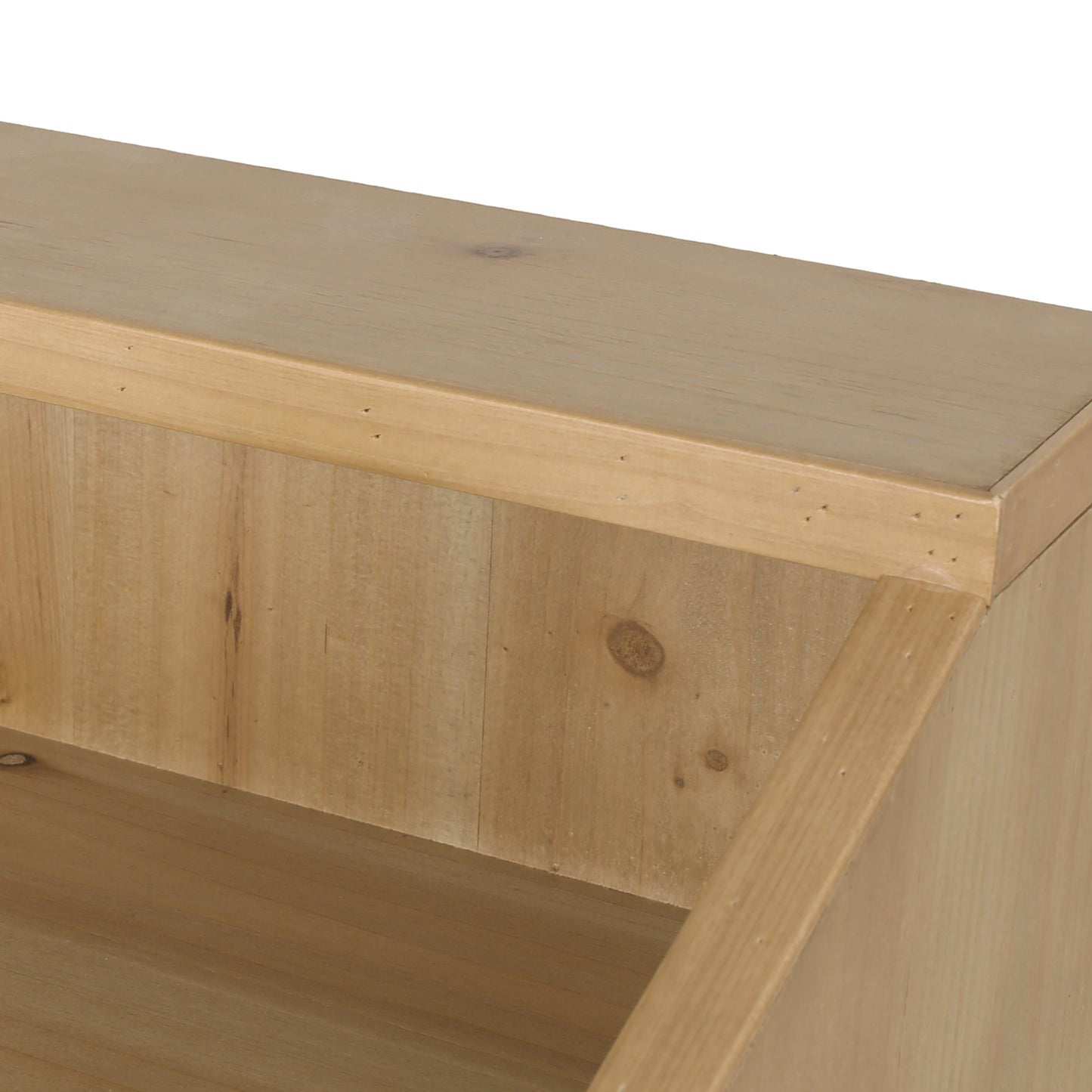 Natural pine wood shelf detailing showcasing wood grain and construction for rustic decor