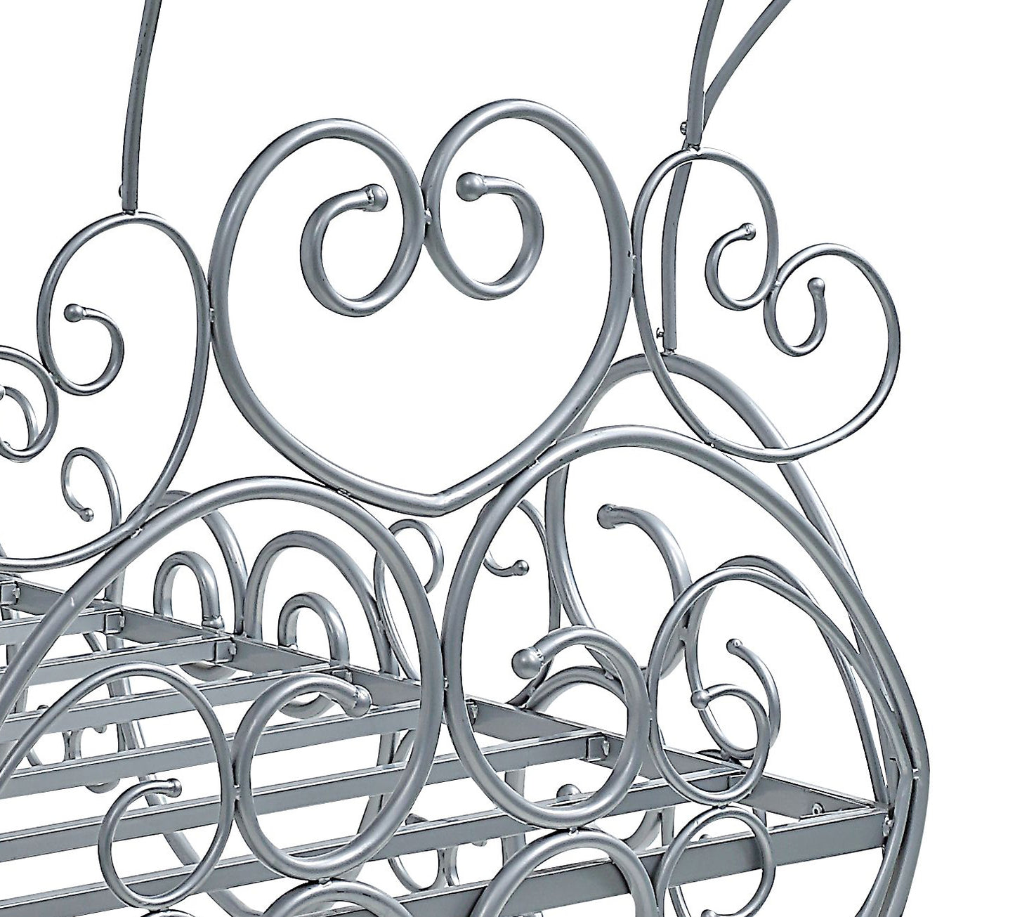 Silver wrought iron daybed frame with intricate scrollwork