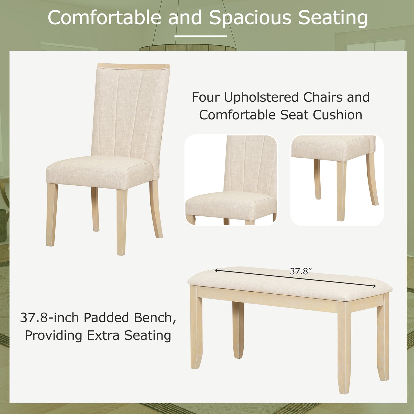 Beige upholstered dining chair with wooden legs