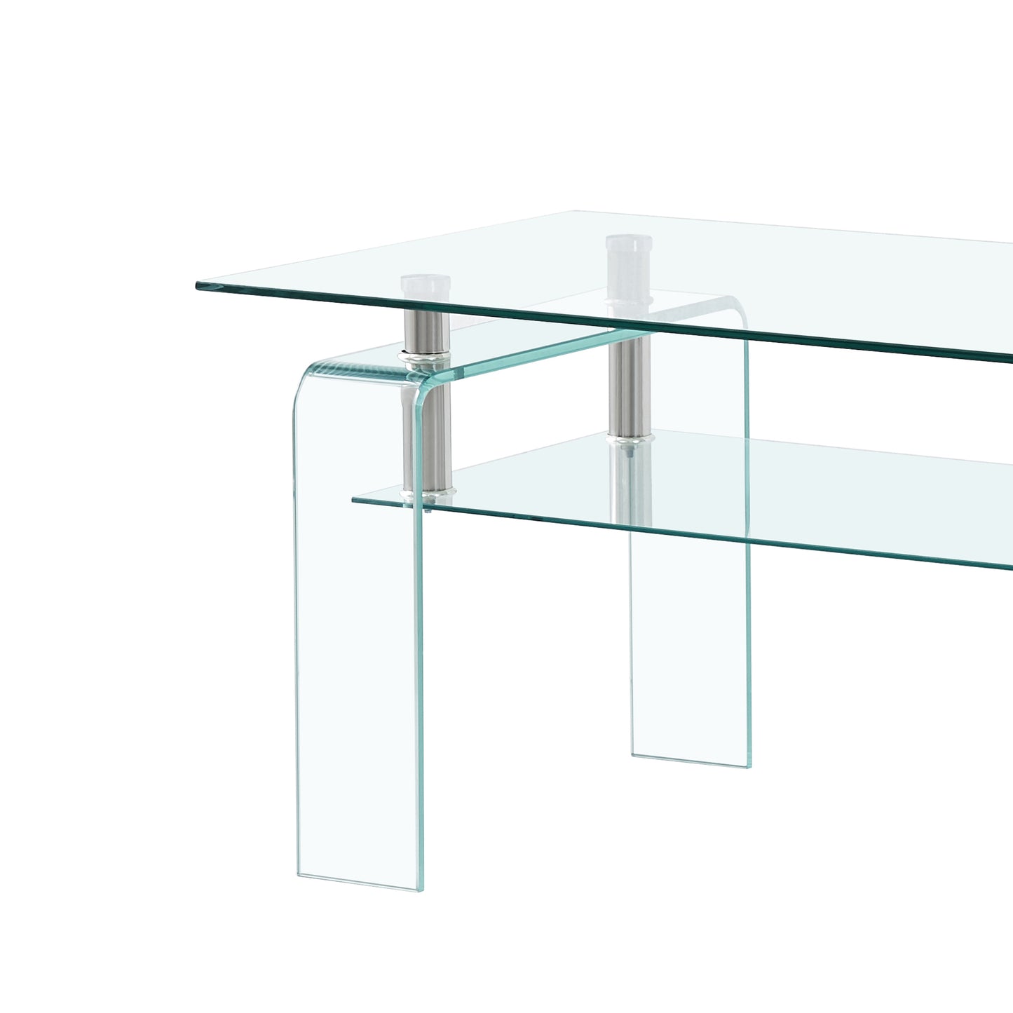 Curved glass coffee table with sleek chrome accents for a modern living room