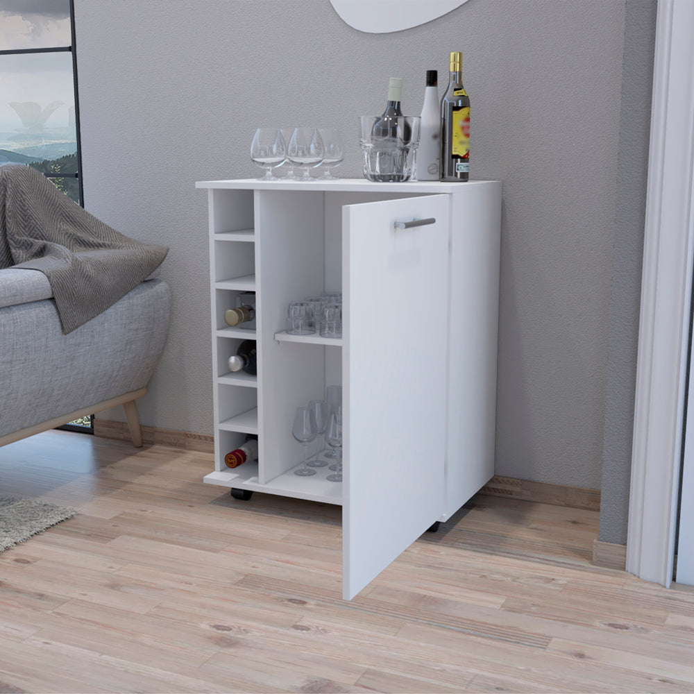 Modern white bar cabinet with wine rack and glass storage