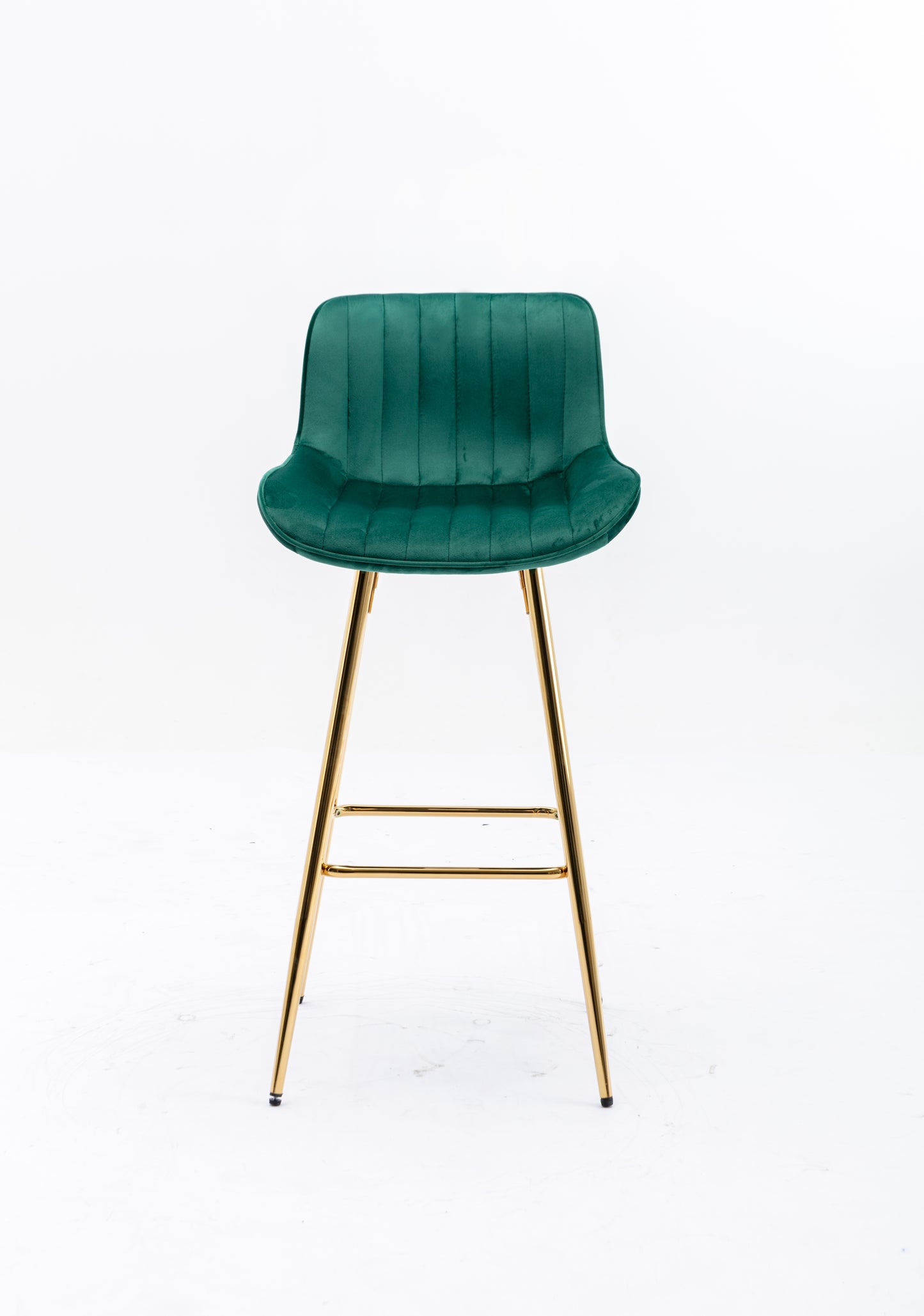 Emerald green velvet bar stool with gold metal legs