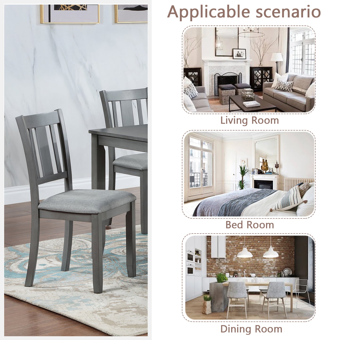 Gray wooden dining chair with upholstered seat