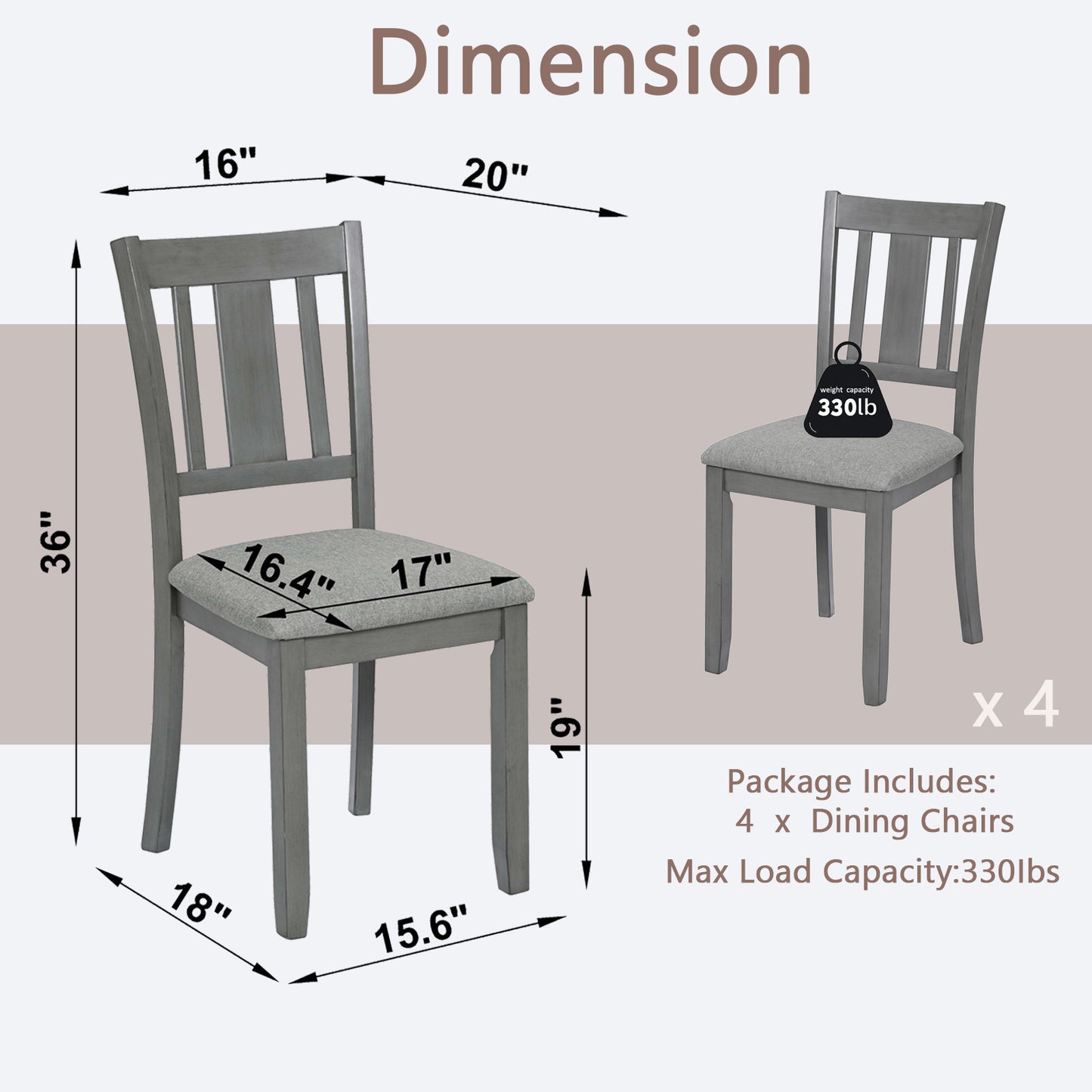Gray upholstered dining chair set with lb capacity