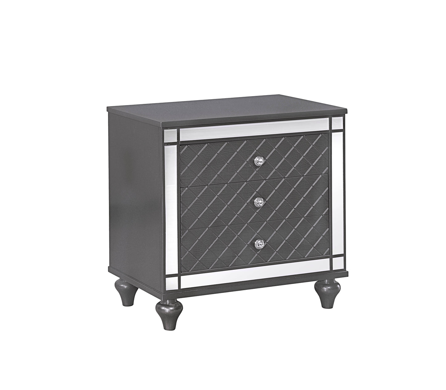 TREATLIFE HOME Wood Nightstand with Ball Bearing Drawer Glides and Inlaid Mirror Accents, Dark Gray Finish, Modern Design