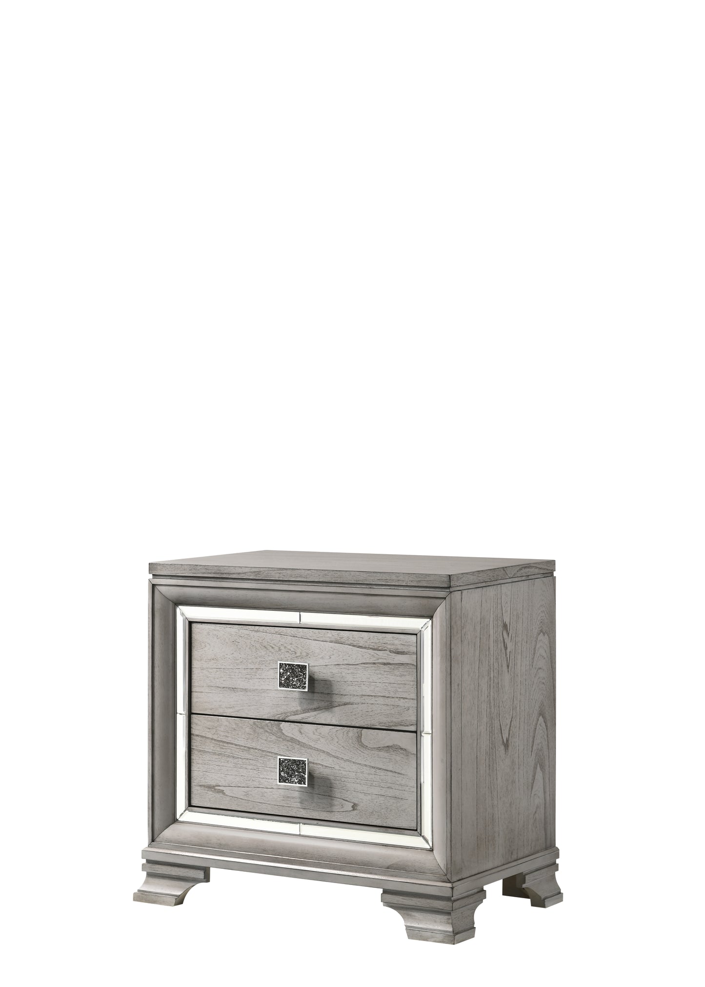 TREATLIFE HOME Nightstand with Mirrored Accents and Unique Square Knobs, Gray Finish, Dovetail Drawer Construction