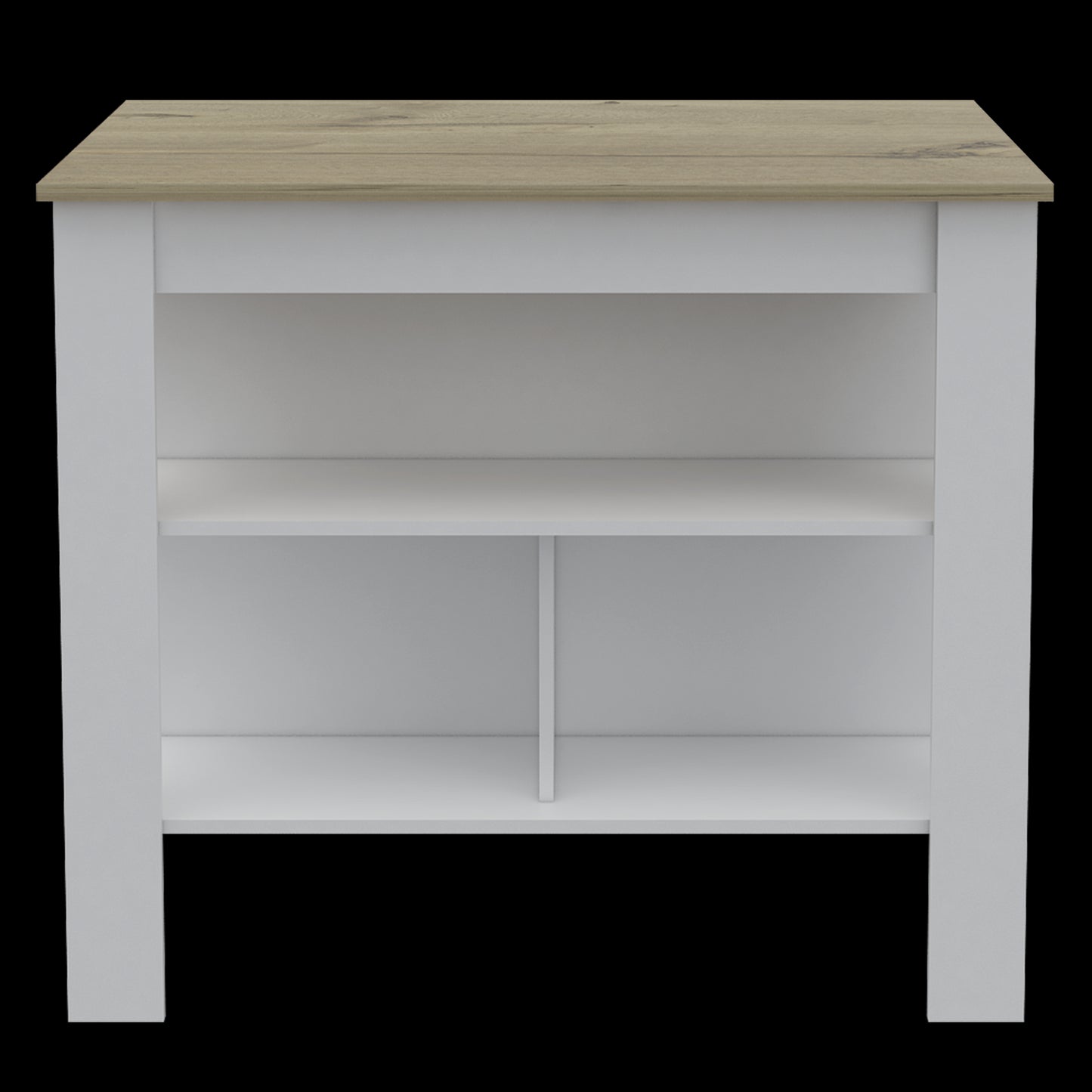 White and wood grain bookshelf with two shelves