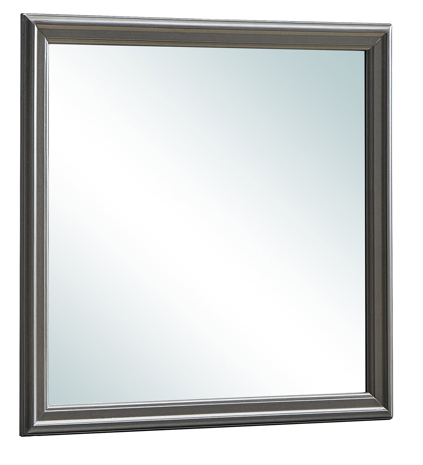 Square metallic framed mirror with clean lines