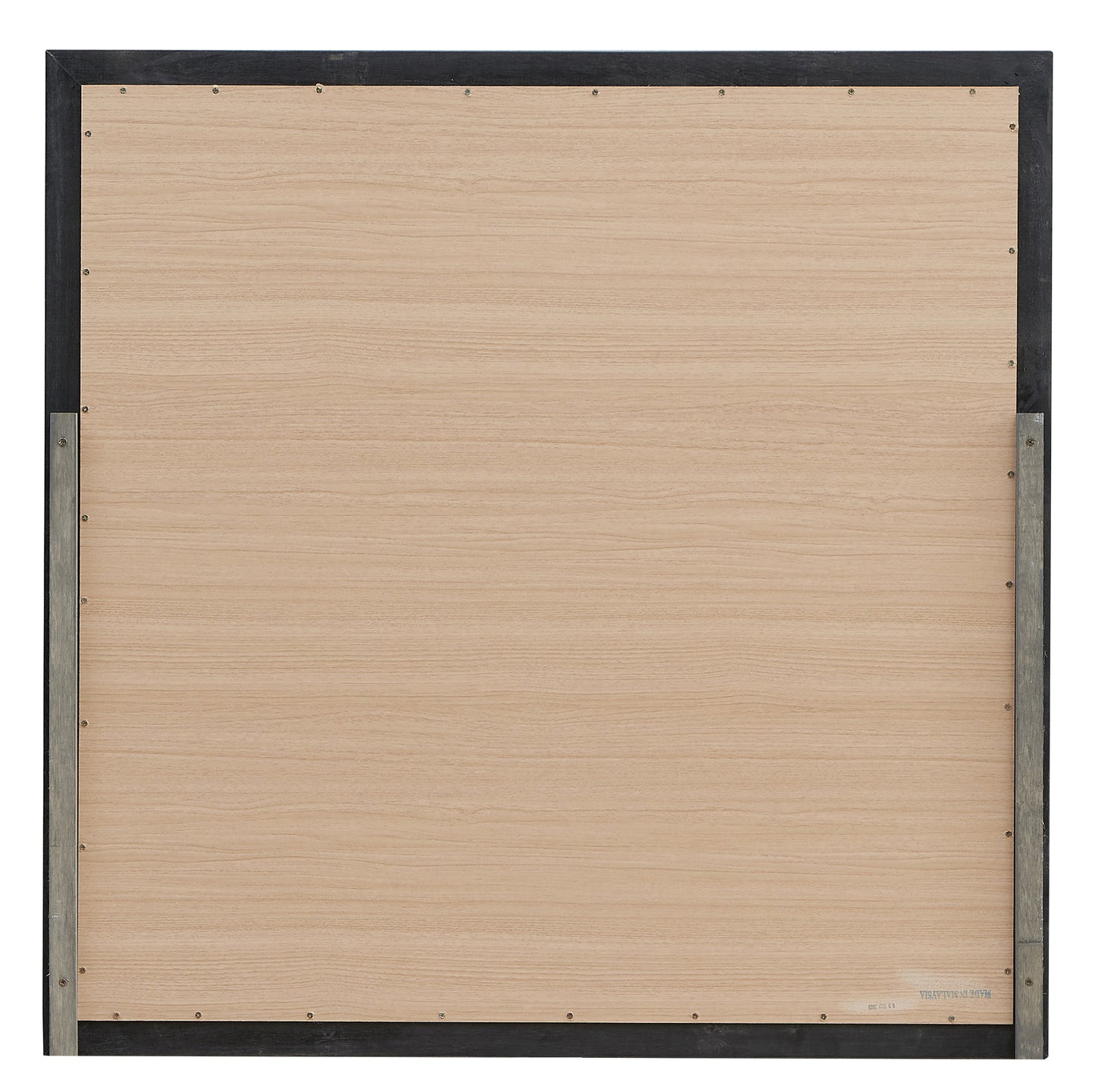 Light oak wood panel with dark grey frame and visible screws