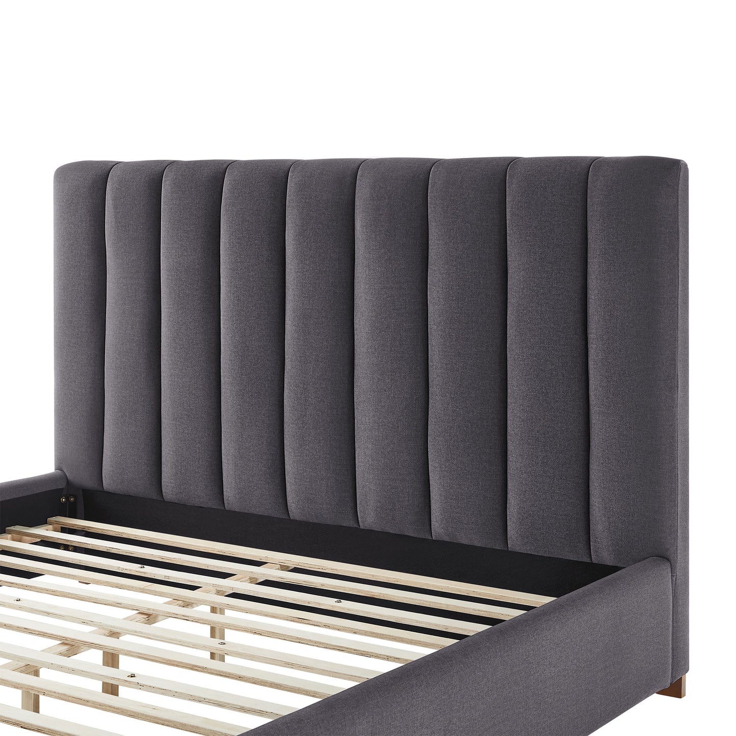 Tufted charcoal grey fabric headboard