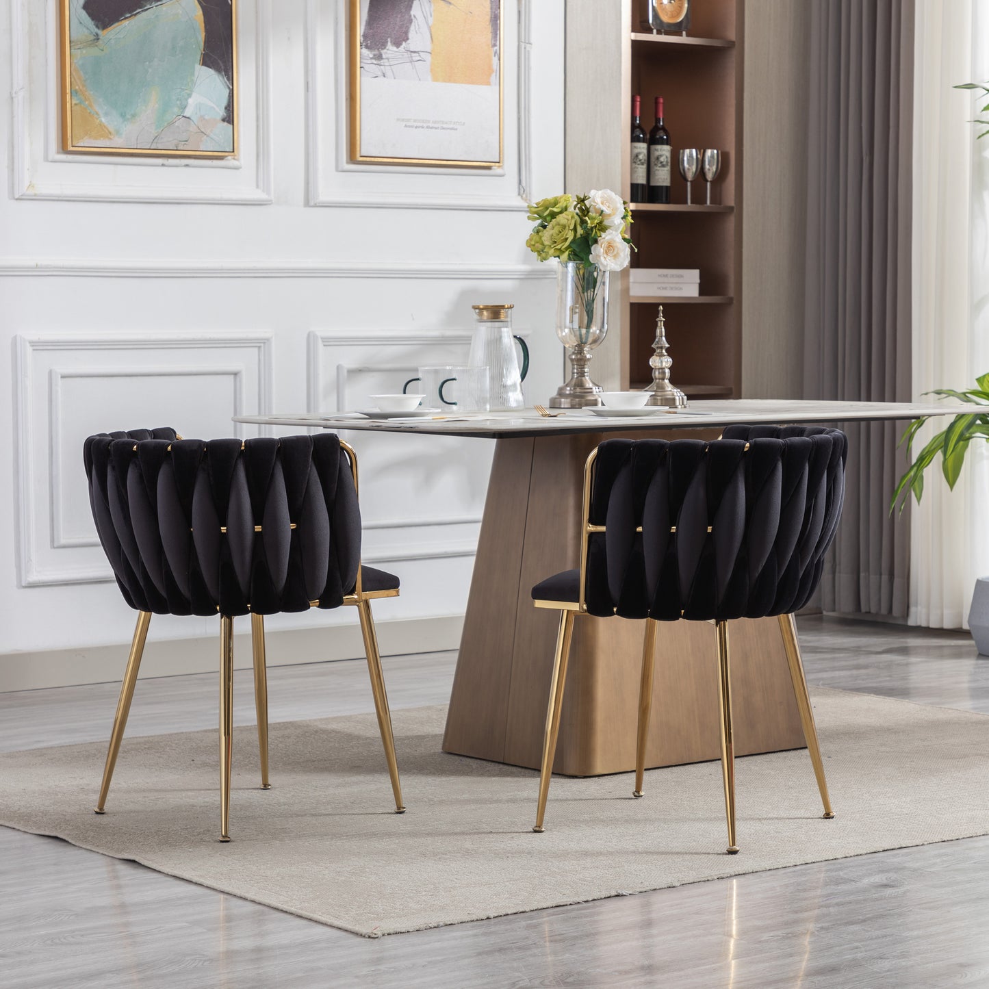 Black velvet accent chair with gold legs