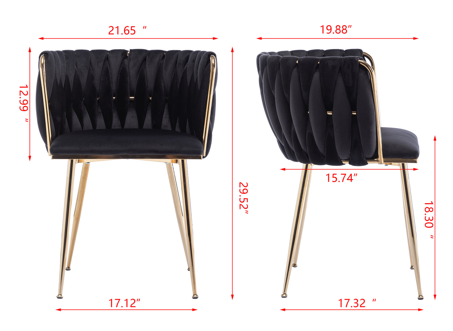 Black velvet accent chair with gold metal legs and diamond tufting