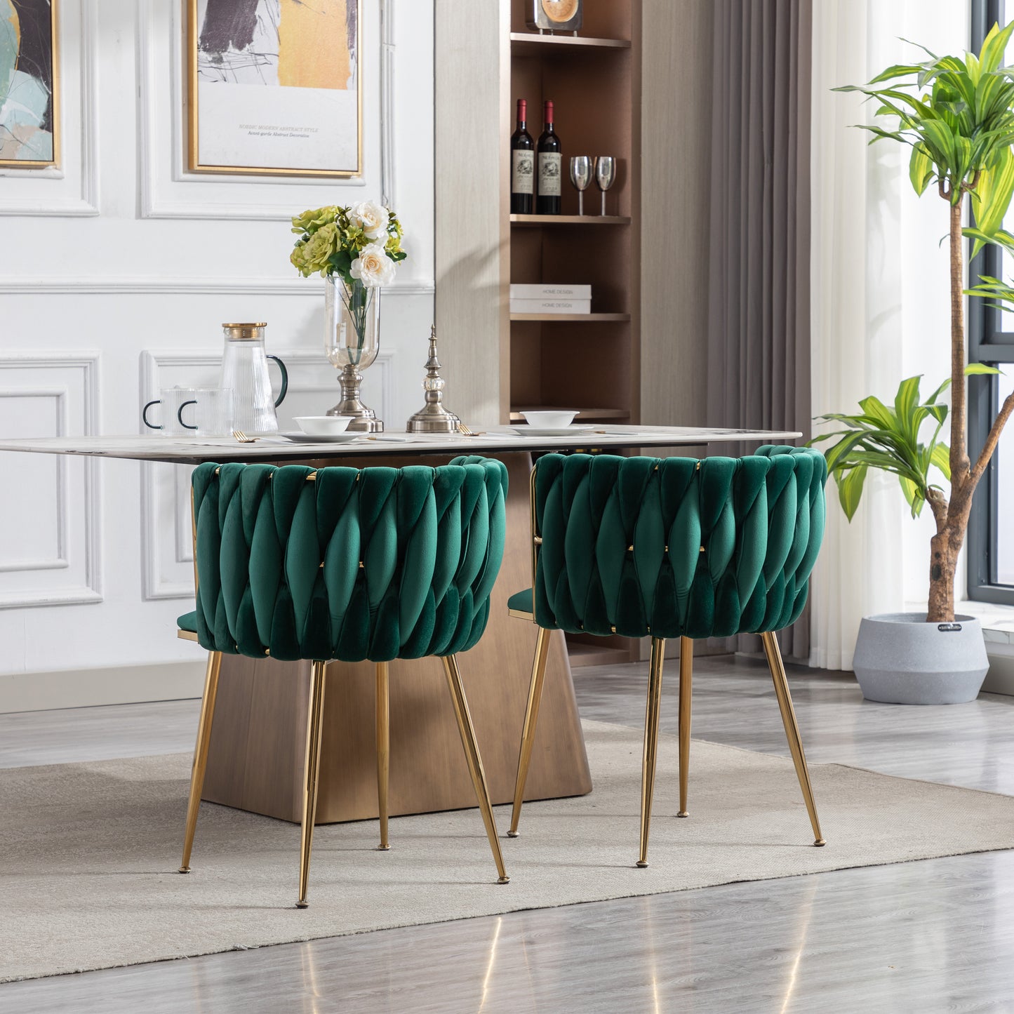 Emerald velvet accent chair with tufted design and gold legs