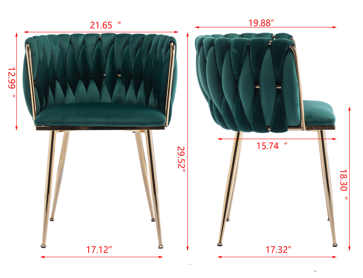 Green velvet armchair with gold metal legs and tufted back