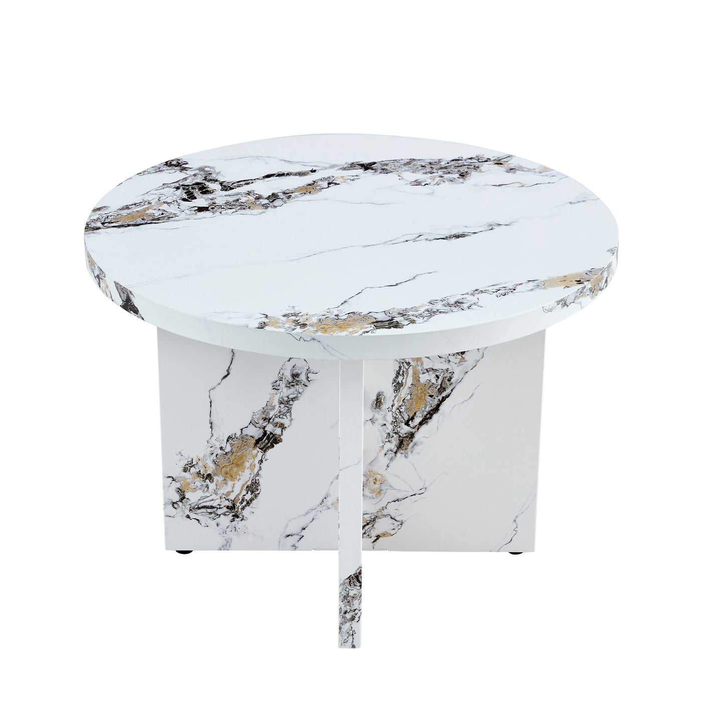 Round marble coffee table with gold and black veining