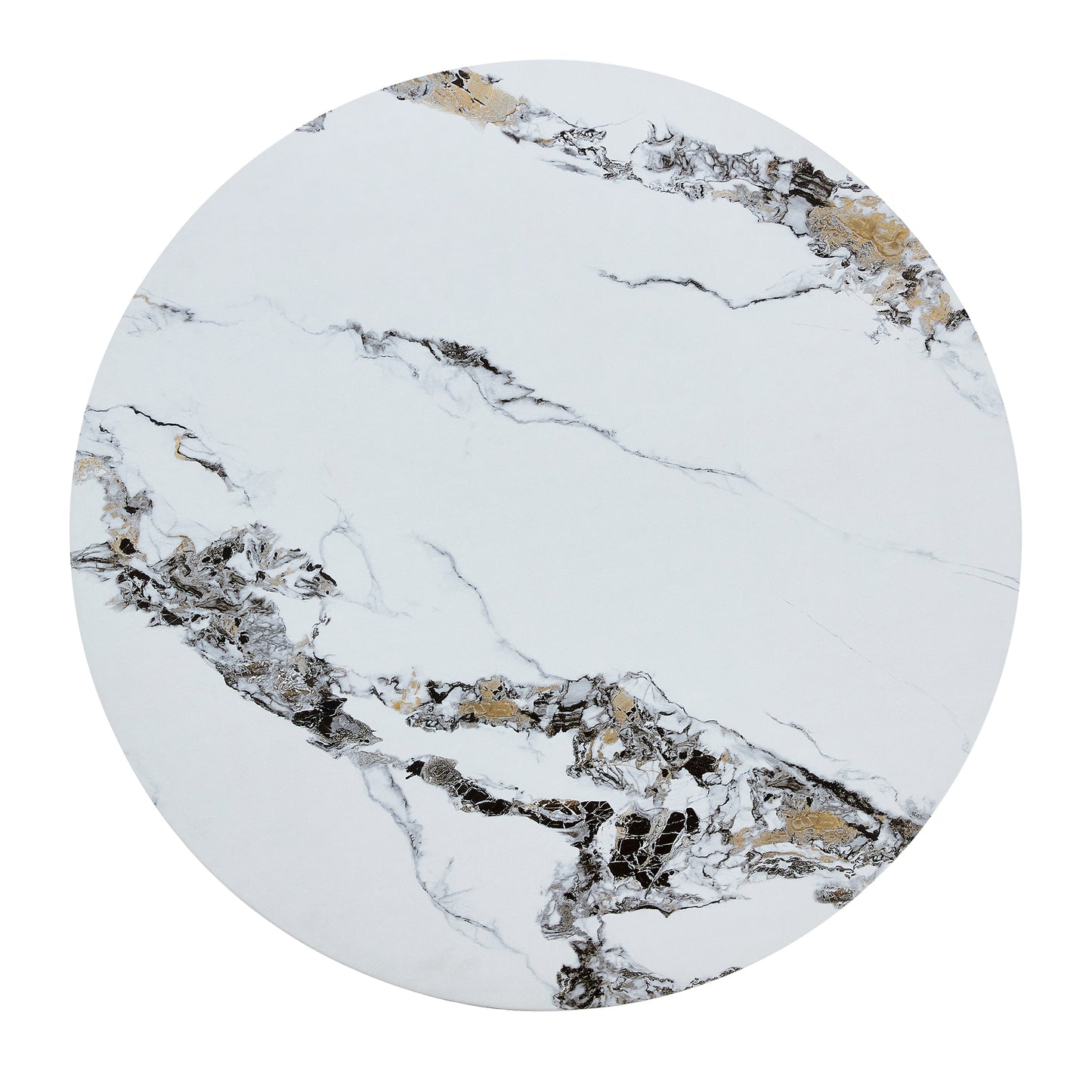 Round marble tabletop with gold veining