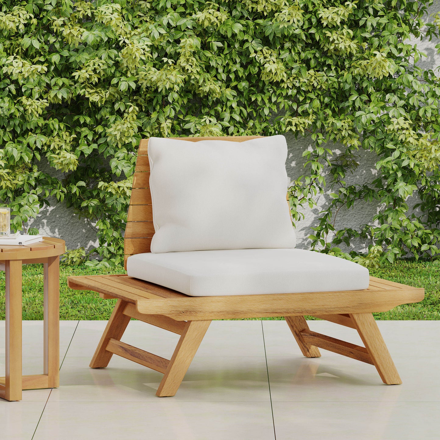 TREATLIFE HOME Outdoor Slatted Club Chair with Water-Resistant Cushions, Durable Acacia Wood, Unique Design, Teak