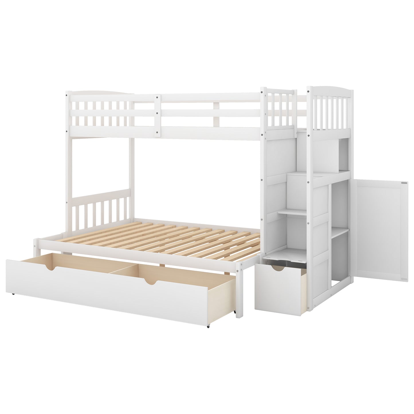 White twin over twin bunk bed with drawers and stairs kids bedroom furniture