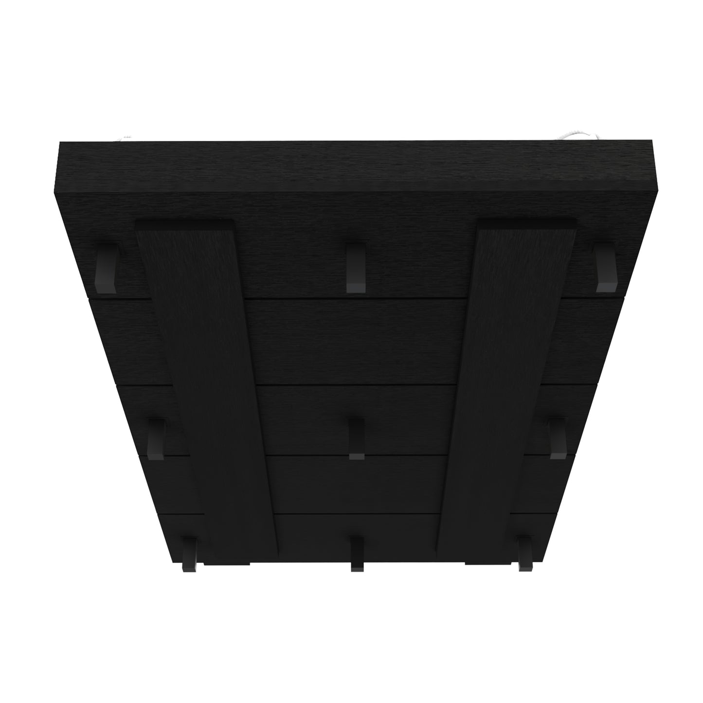 Black wood plank shelf with modern metal brackets