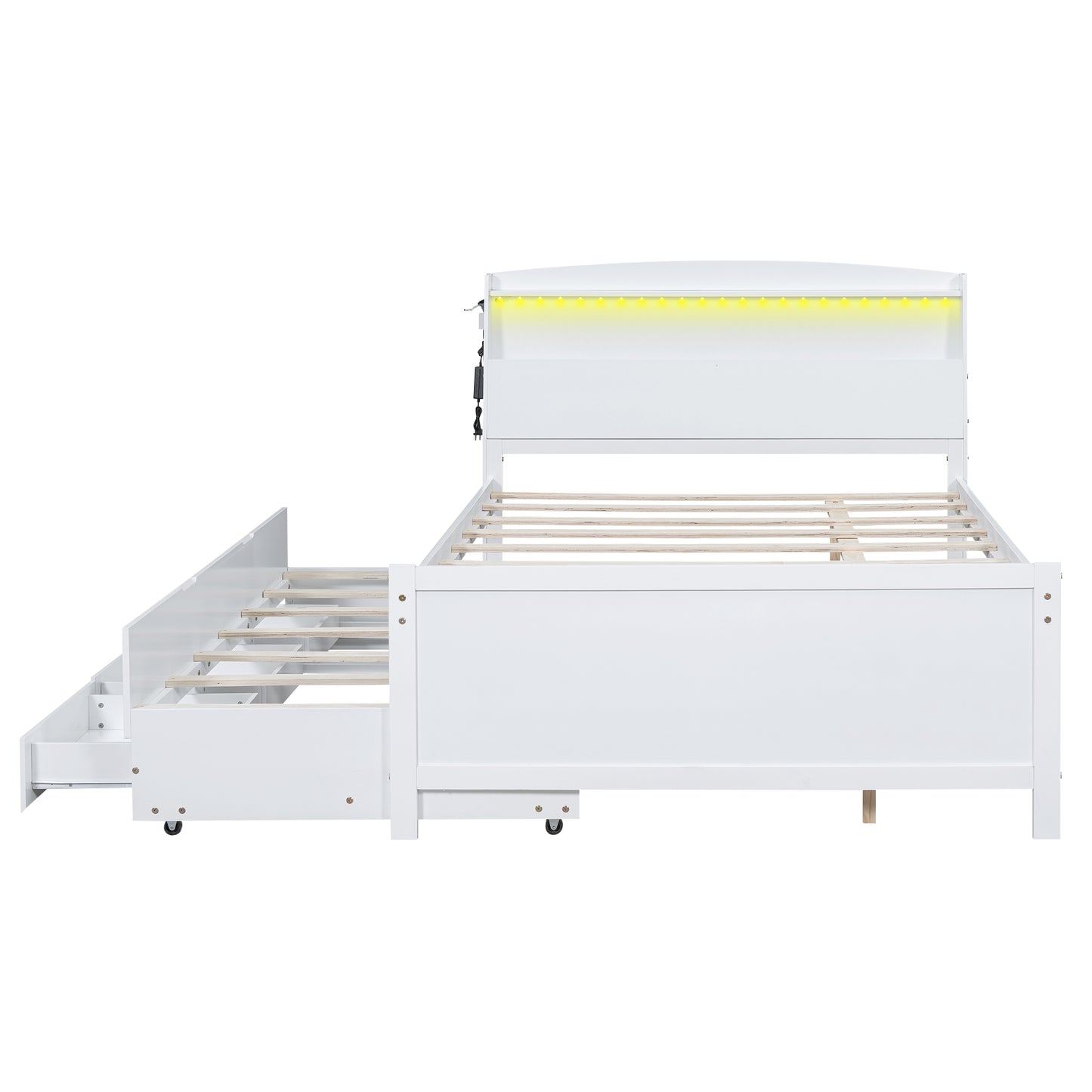 White twin bed frame with builtin staircase and storage drawers
