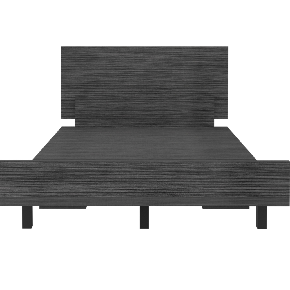 Modern dark grey wood platform bed frame with sleek headboard