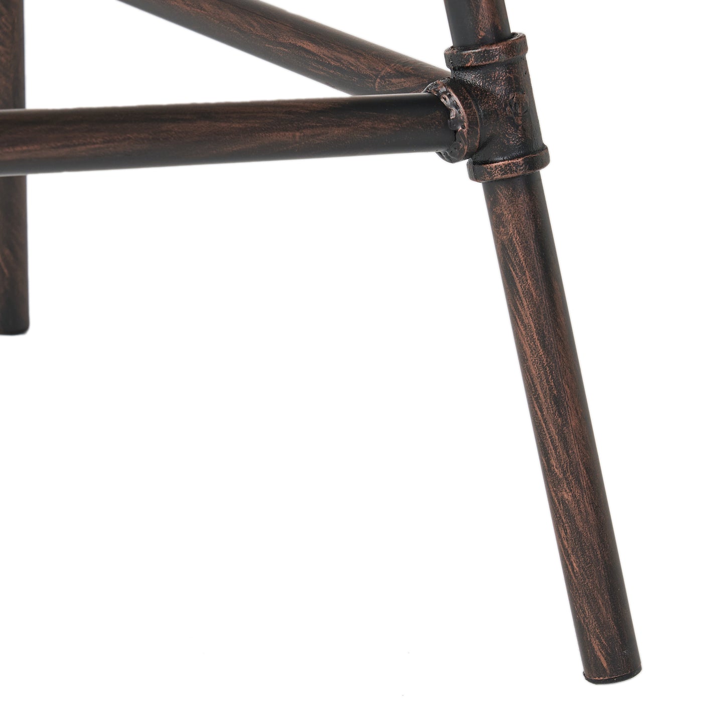 Closeup of industrial pipe legs in oilrubbed bronze finish