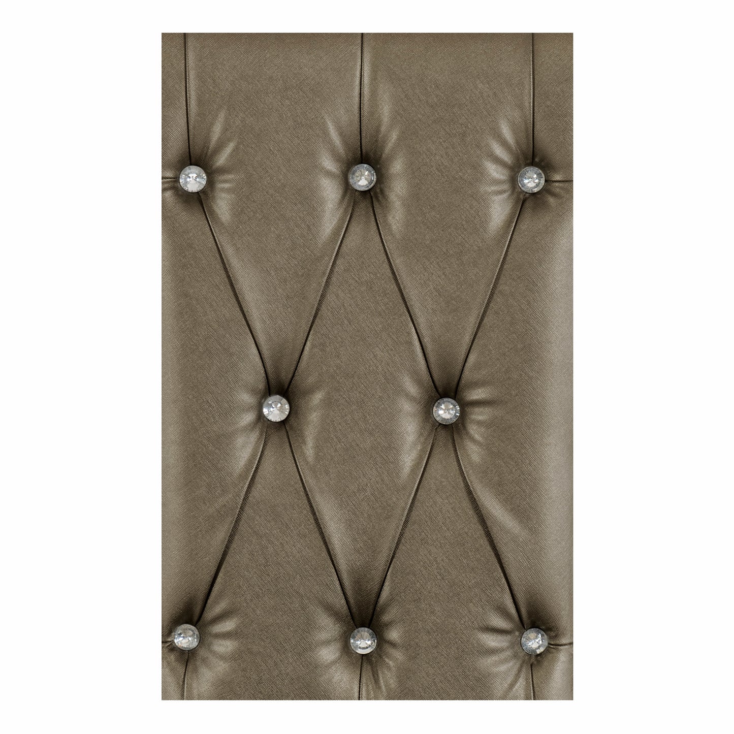 taupe tufted faux leather headboard with crystal buttons