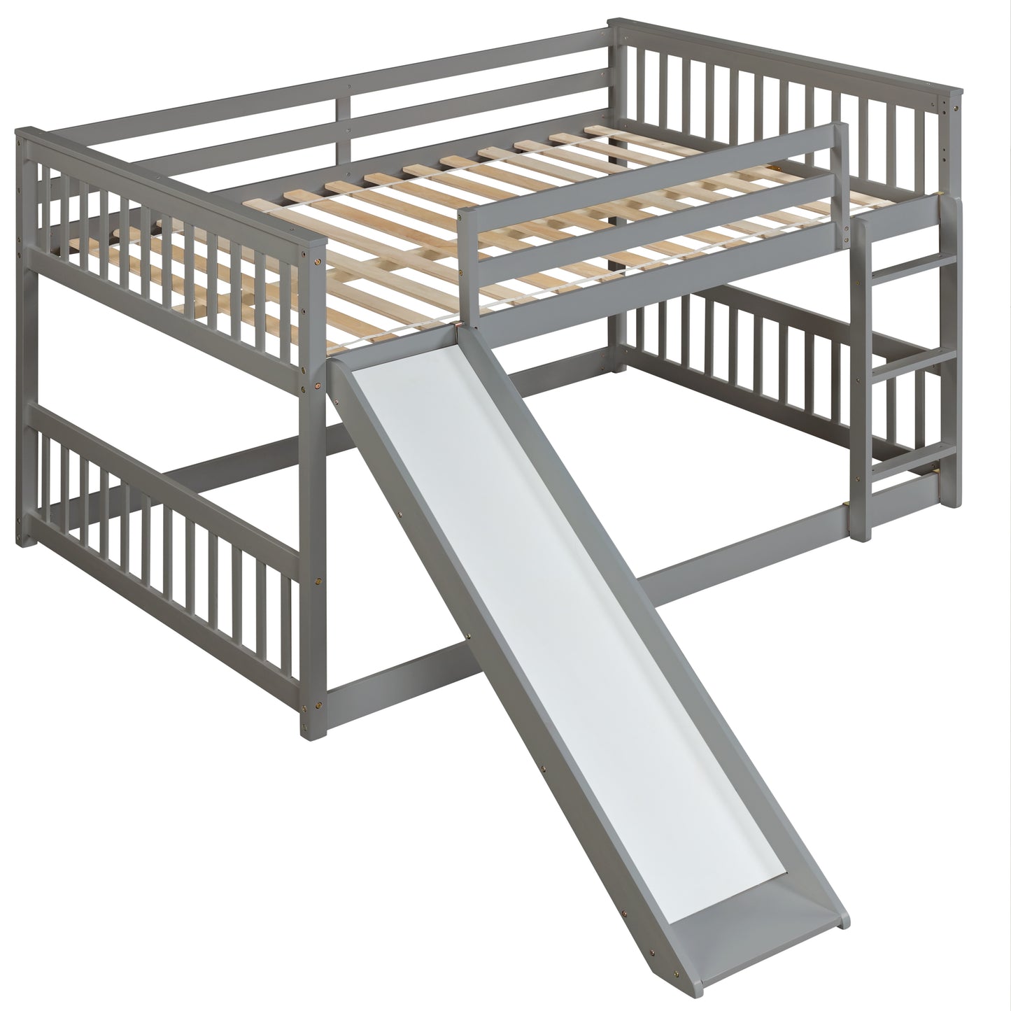 Gray wooden loft bed with slide for kids