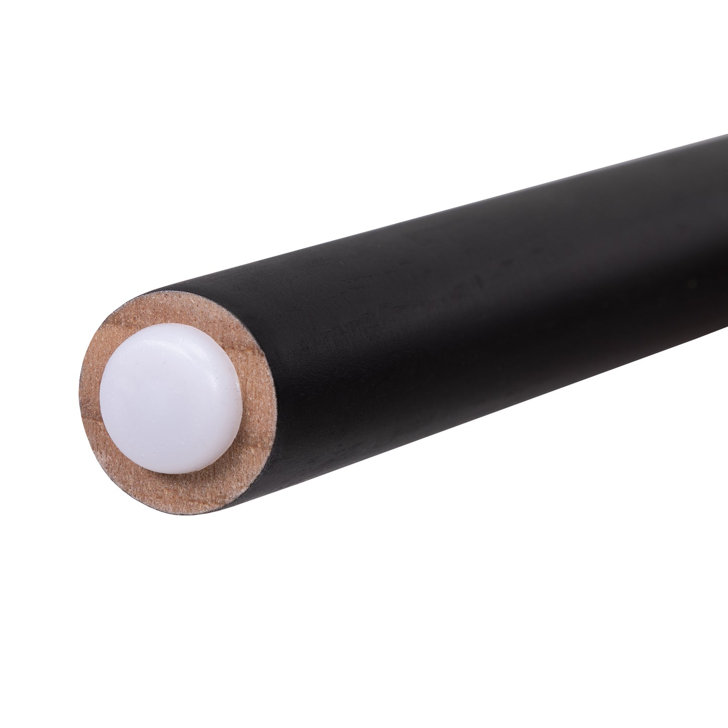 Black wooden furniture leg with white plastic foot