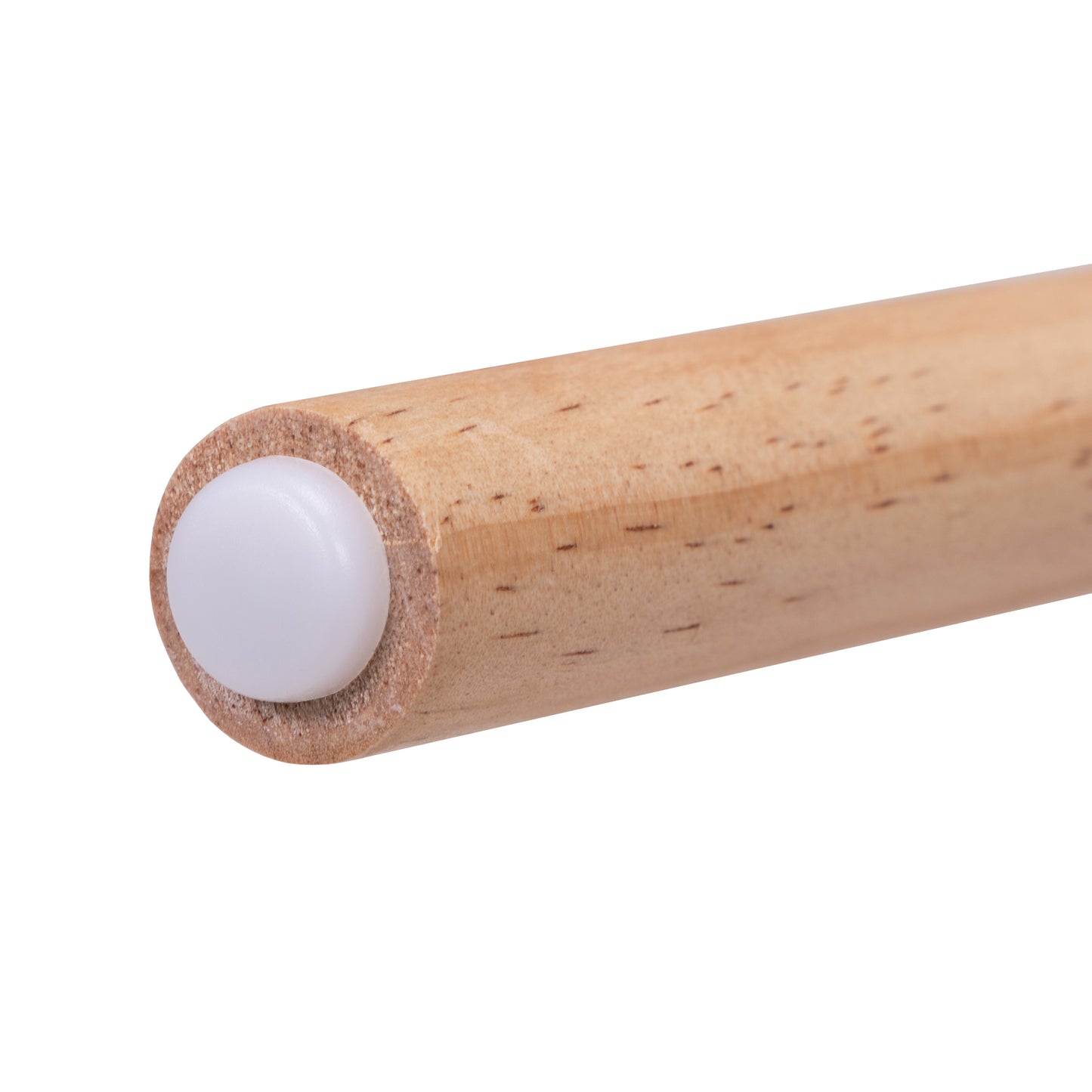 Natural wood furniture leg with protective white foot