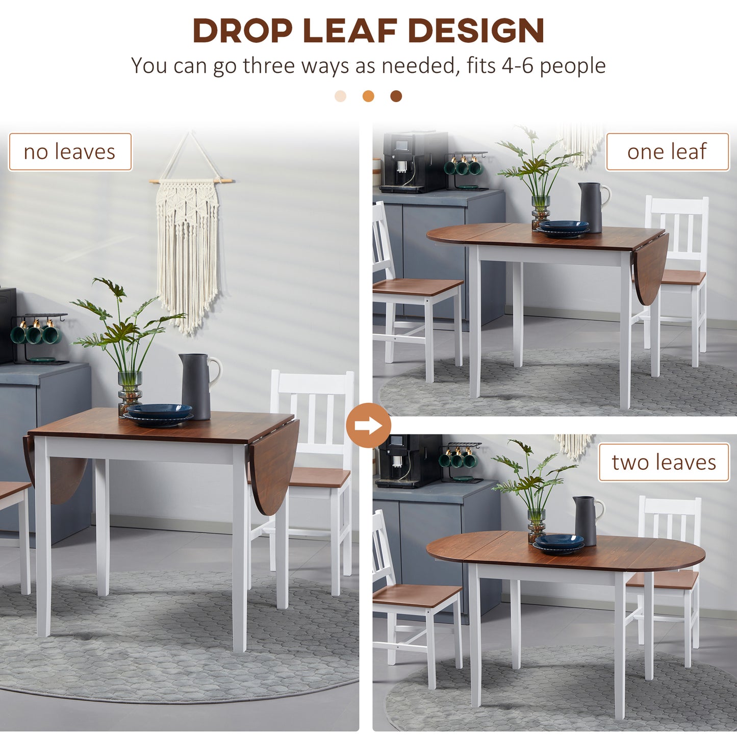 White and wood drop leaf dining table with no leaves extended