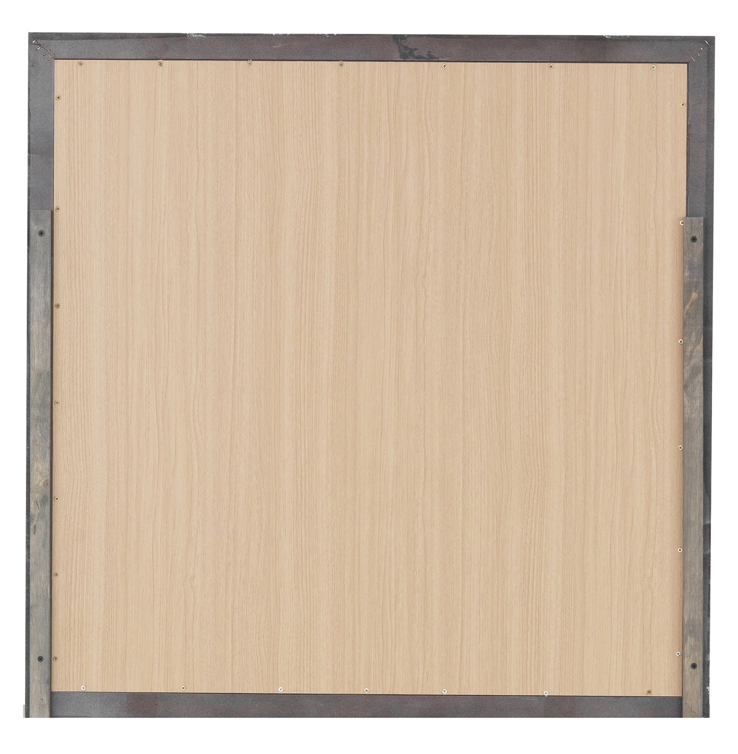Back panel of a rustic wood picture frame with screw accents