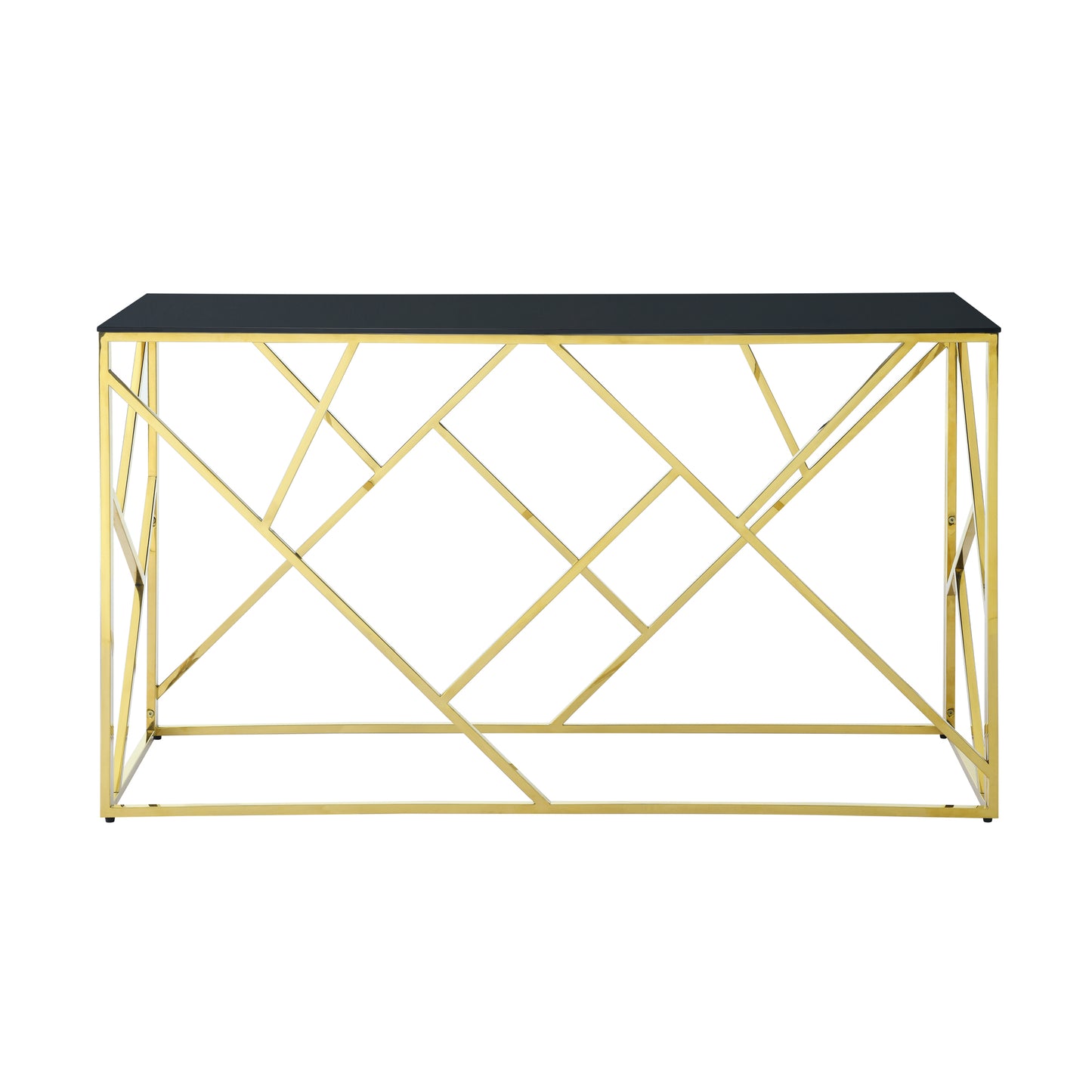 Gold geometric console table with black top