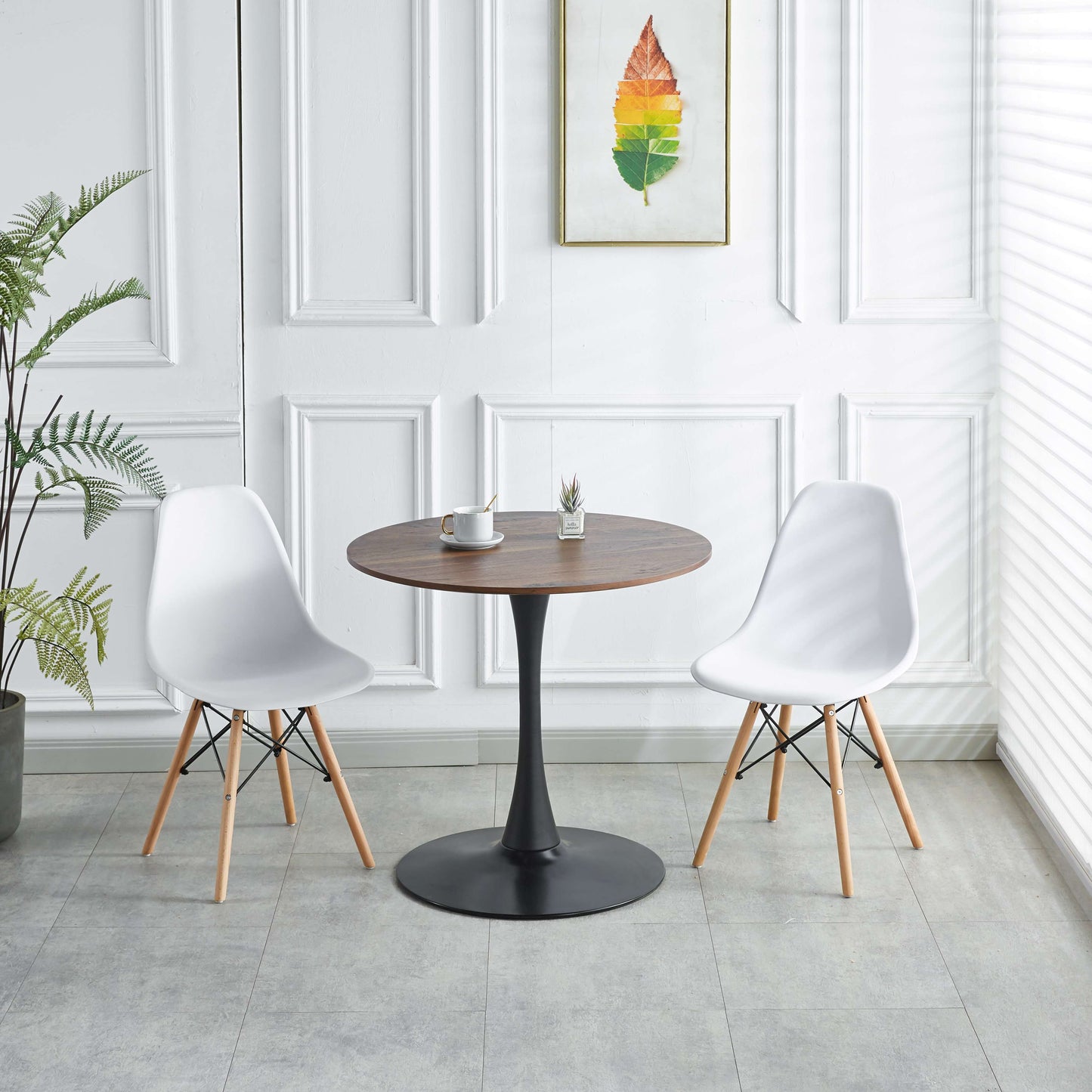 Modern Eames style white plastic chair with natural wood legs set of for dining