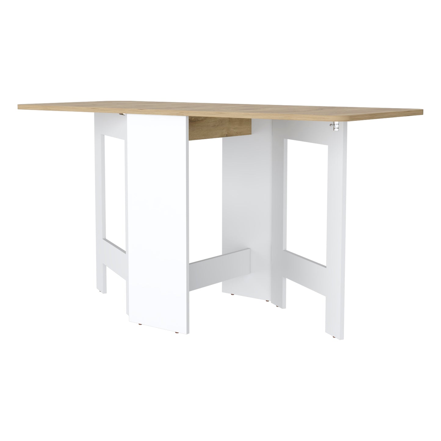 White and oak drop leaf dining table with modern design and compact form