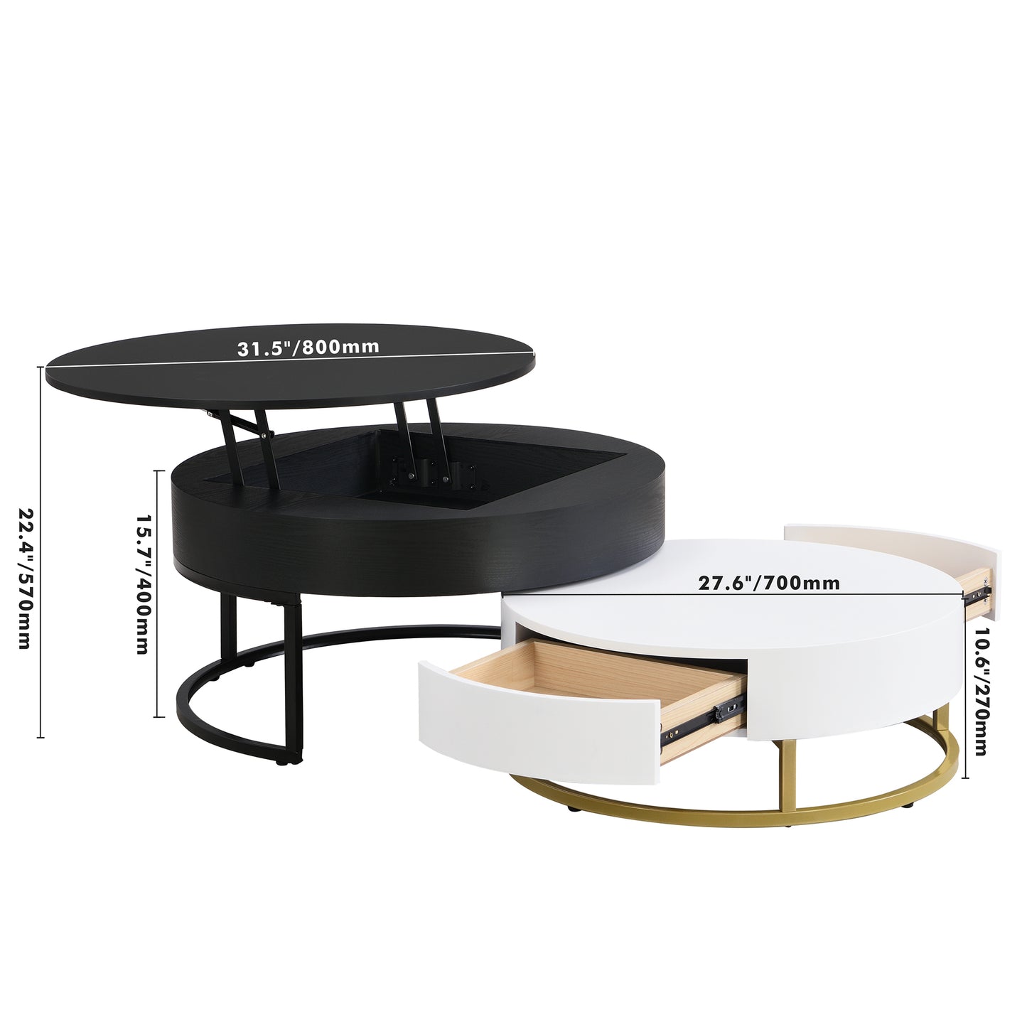 Modern lifttop coffee table with hidden storage black finish round design