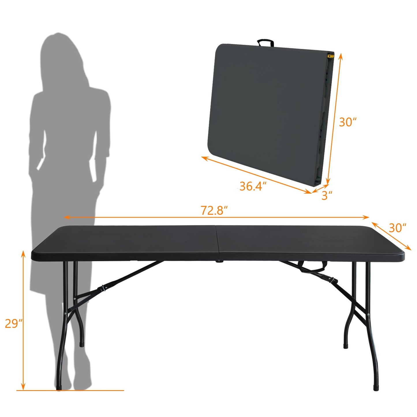 Black folding table L x W x H for events or parties