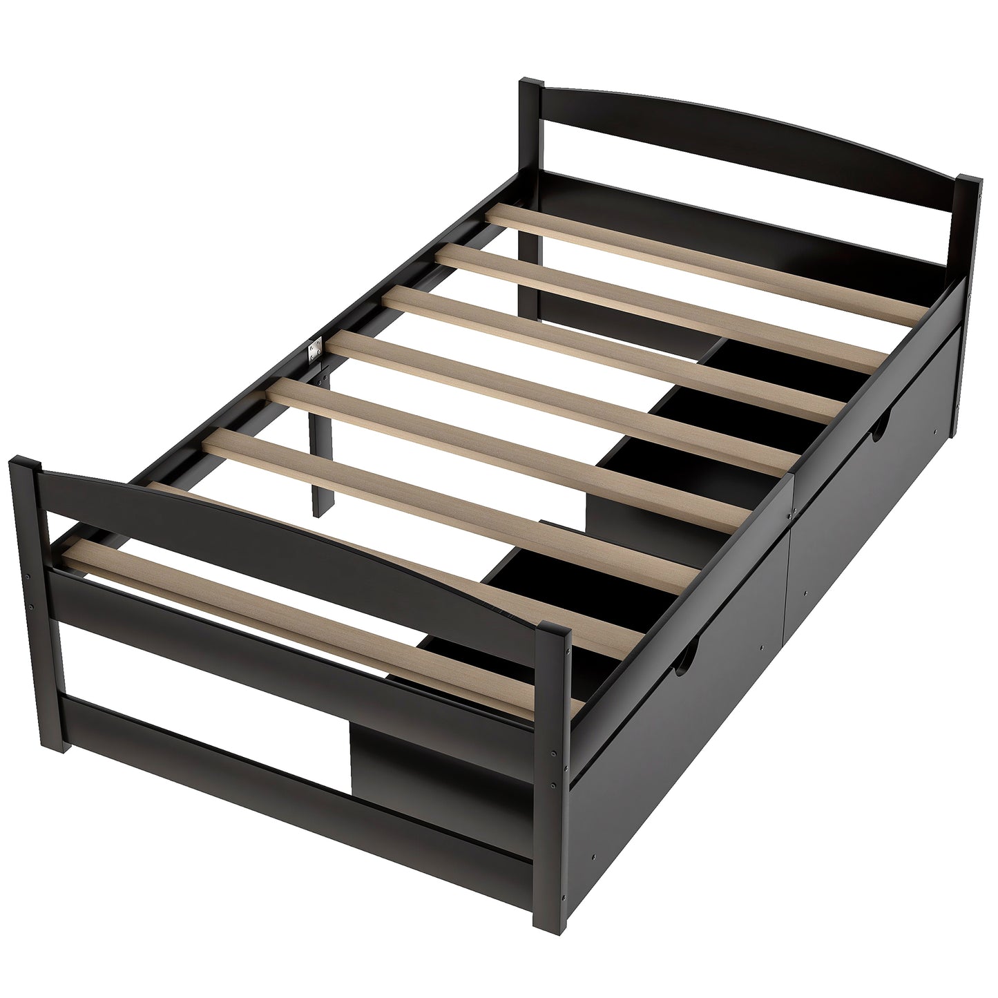 Dark espresso twin bed frame with builtin storage drawers