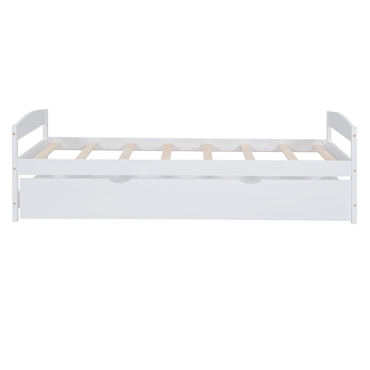 White wooden daybed with storage drawer and slatted frame