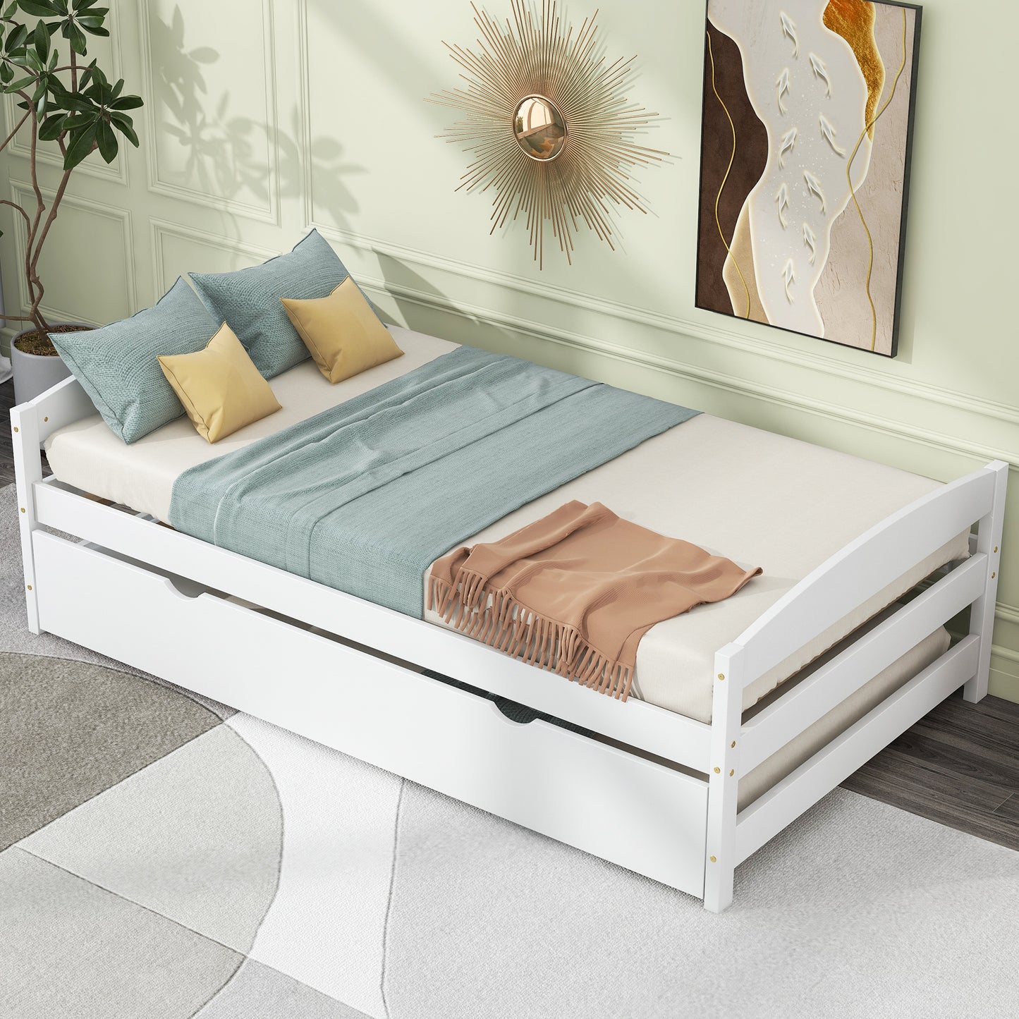 White wood twin daybed with trundle ideal for guest rooms and kids bedrooms