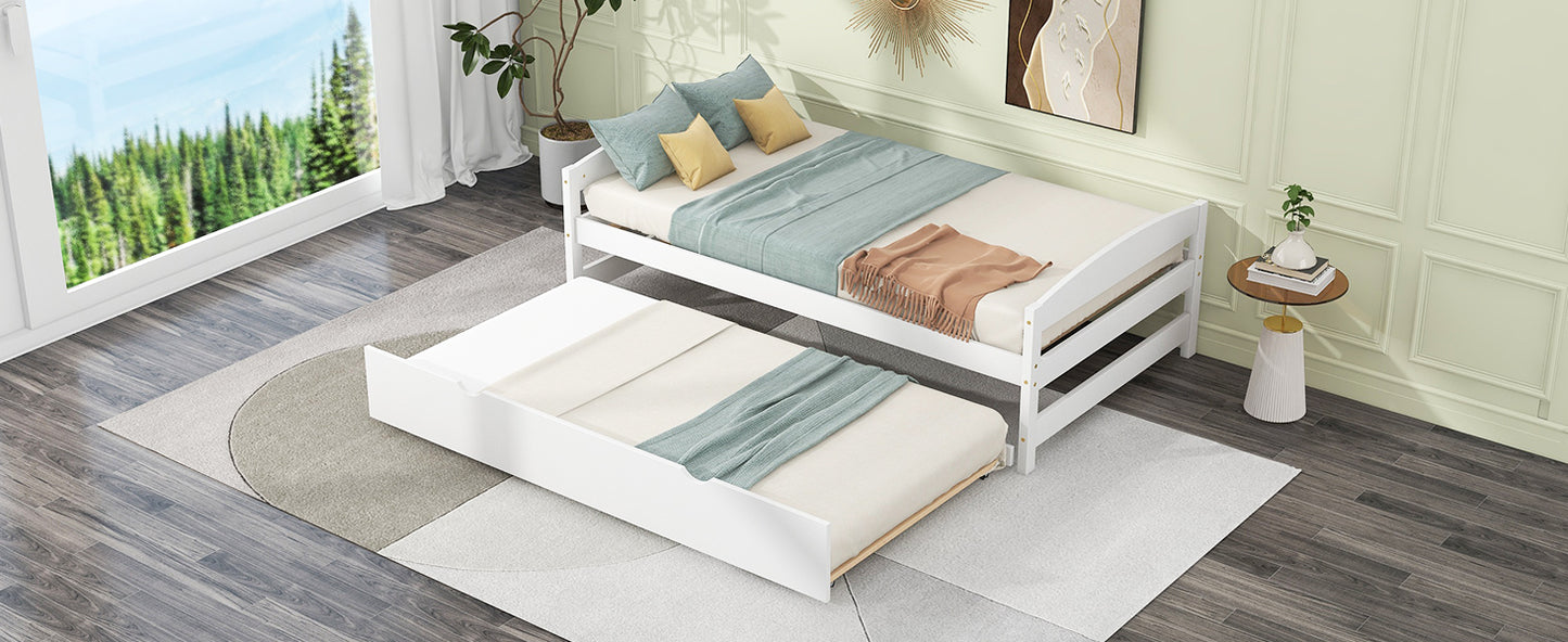 White wooden twin daybed with pullout trundle ideal for guest rooms