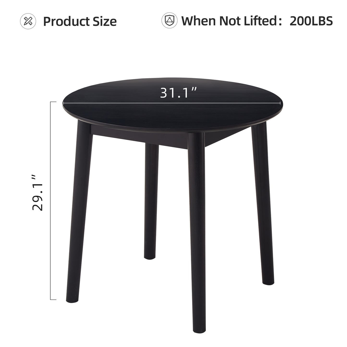 Black wooden round dining table inch diameter modern style