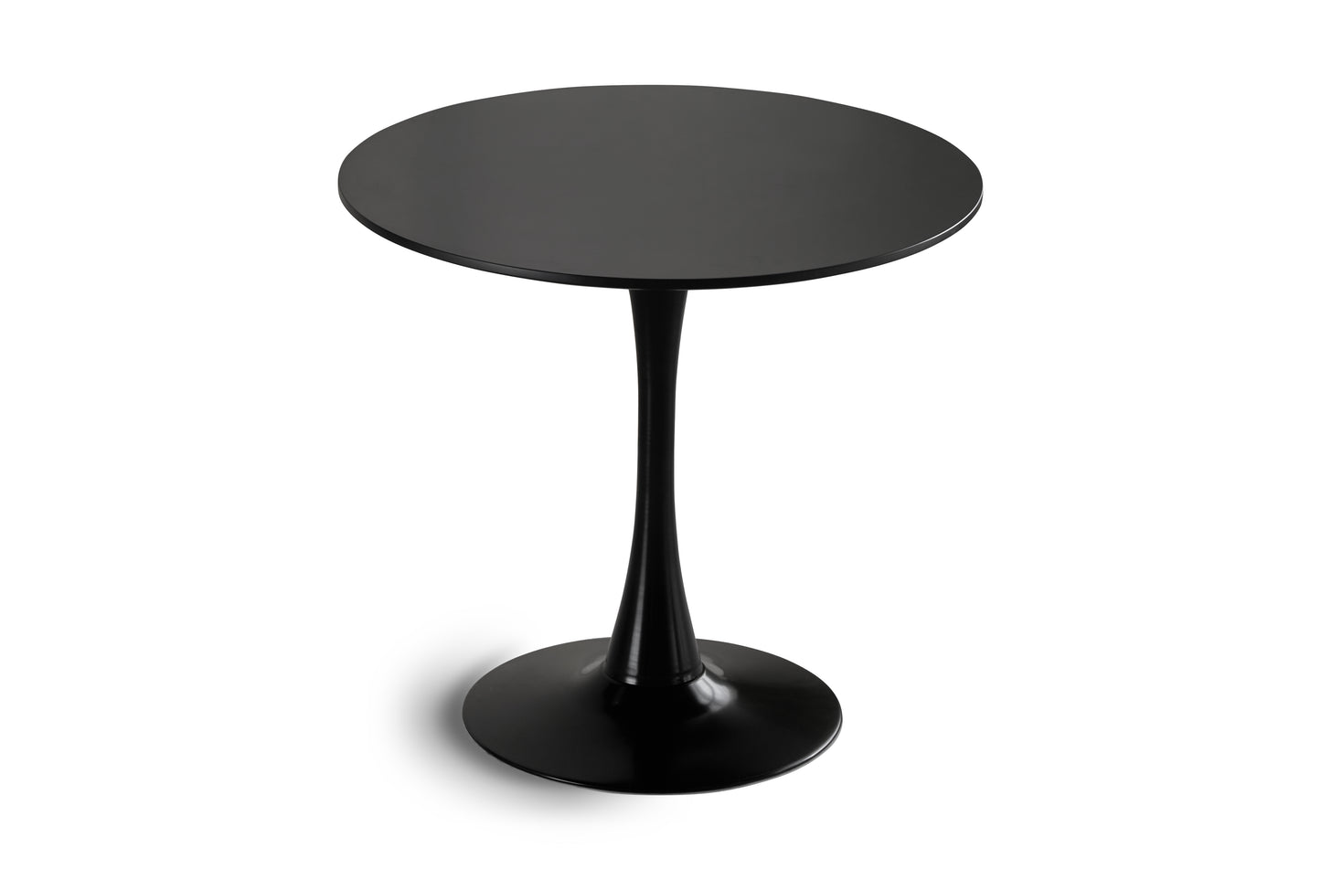 Sleek black tulip side table with a round top and flared base