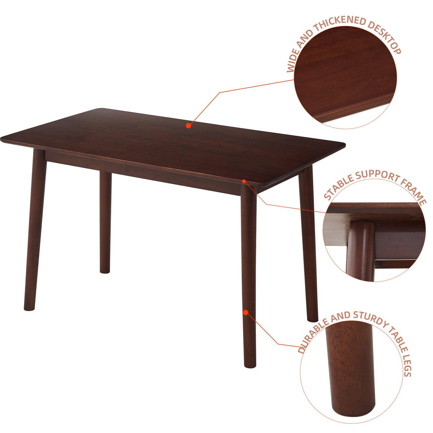 Dark wood dining table with tapered legs perfect for compact spaces
