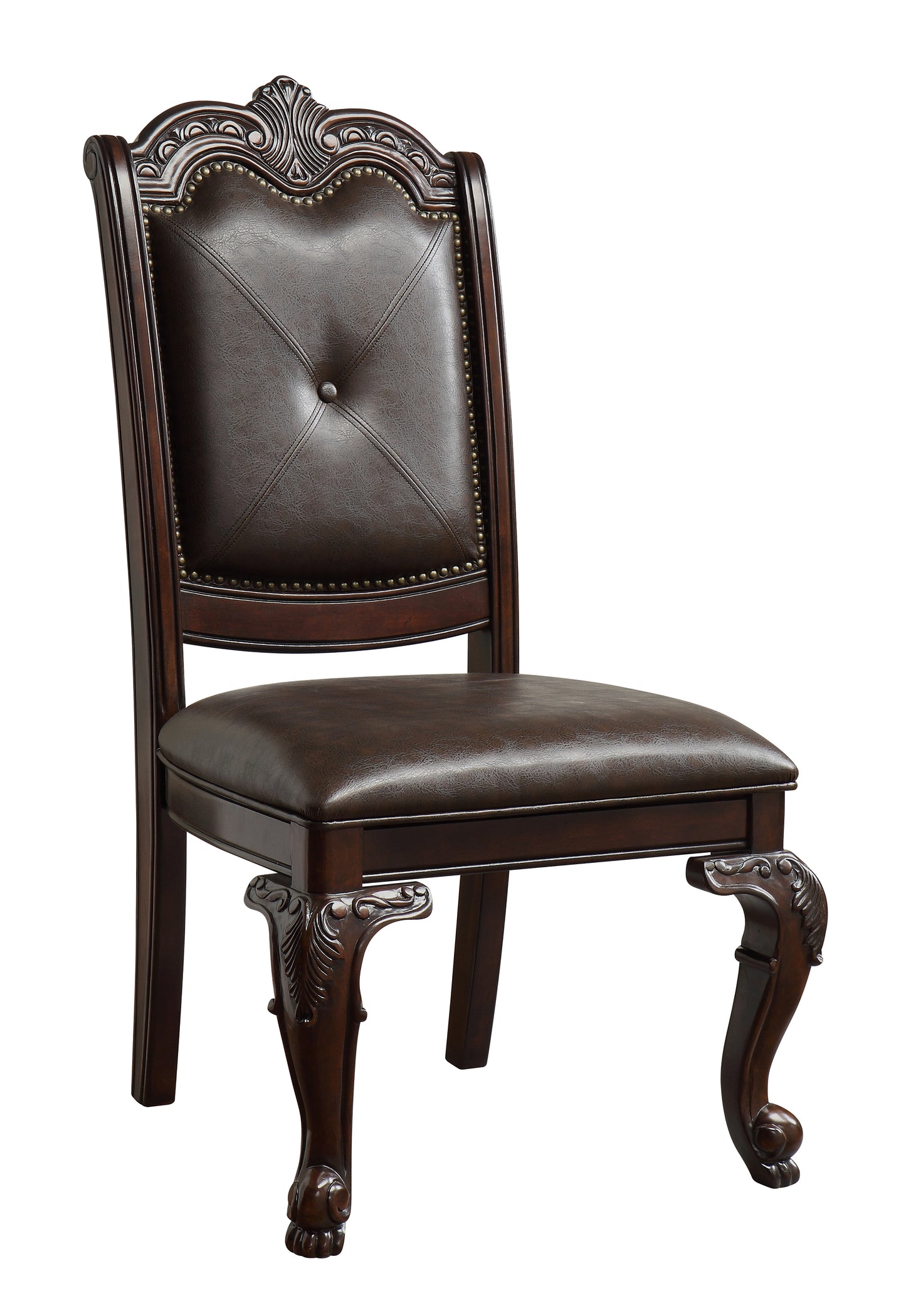 TREATLIFE HOME Traditional Hand Carved Dining Side Chair with Faux Leather Upholstered Seat, Button Tufting, Espresso Finish, Set of 2