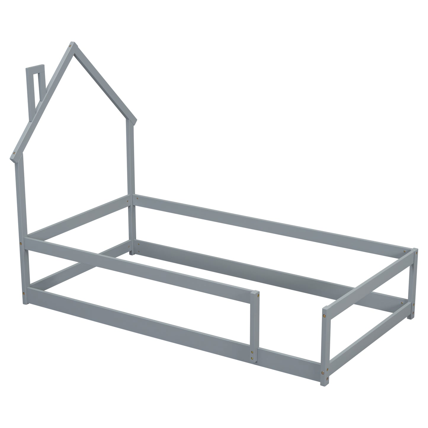 Gray wooden house bed frame with protective rails