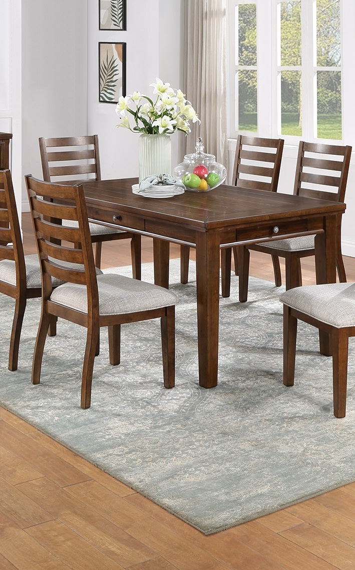 TREATLIFE HOME Contemporary Rectangle Dining Table with 4 Storage Drawers, Cherry Brown Finish, Seating for 6